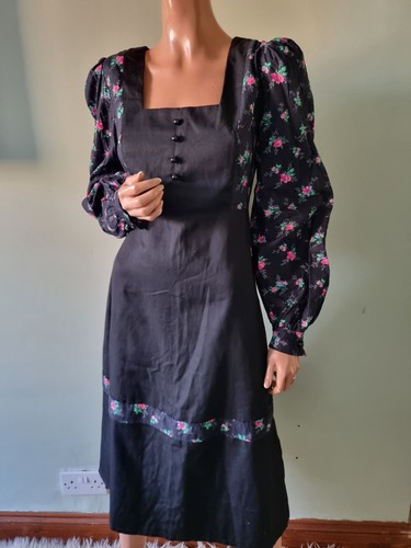 Vintage 1970s black floral - 1970s,