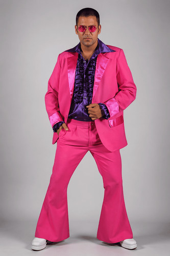 Mens 1970s disco - suit, pink