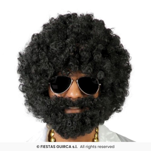 Black afro wig - black, beard