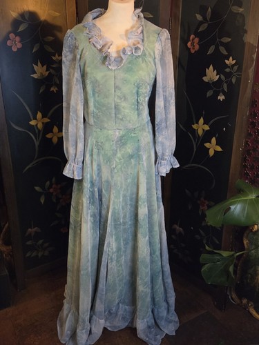 70s handmade blue green - blue, floral
