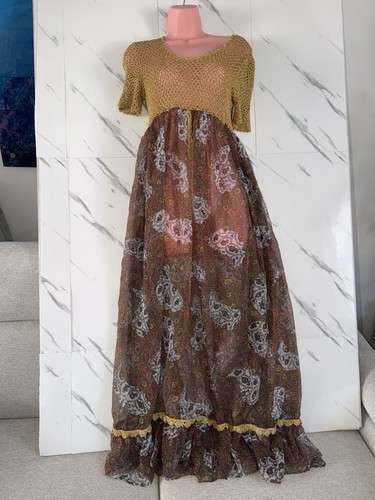 Vintage 1970s gold crochet top - 1970s,