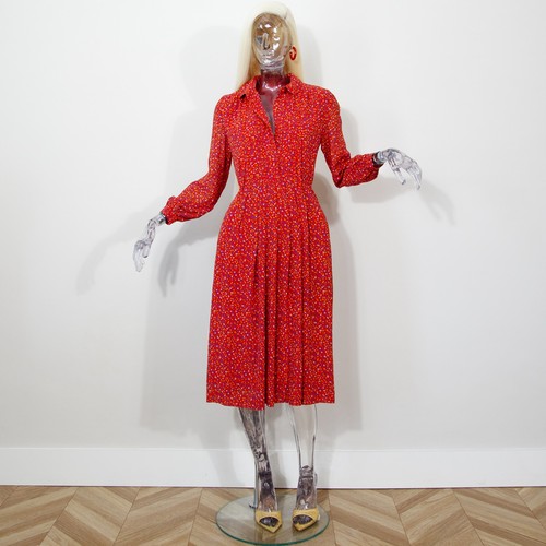Vintage 1970s floral dress - 1970s, red