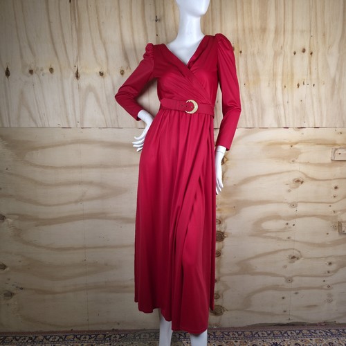1970s maxi dress red wrap - 1970s,